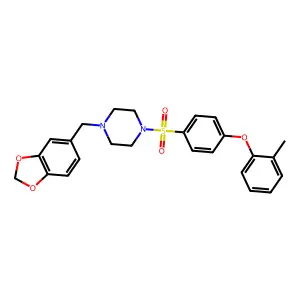 1-(Benzo[d][1,3]dioxol-5-ylmethyl)-4-((4-(o-tolyloxy)phenyl)sulfonyl)piperazine structure