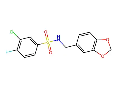 N-(1,3-benzodioxol-5-ylmethyl)-3-chloro-4-fluorobenzenesulfonamide structure