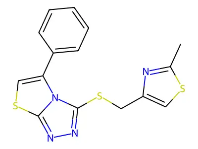 3-(((2-Methylthiazol-4-yl)methyl)thio)-5-phenylthiazolo[2,3-c][1,2,4]triazole structure