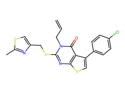 3-allyl-5-(4-chlorophenyl)-2-(((2-methylthiazol-4-yl)methyl)thio)thieno[2,3-d]pyrimidin-4(3H)-one structure