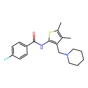 N-(4,5-dimethyl-3-(piperidin-1-ylmethyl)thiophen-2-yl)-4-fluorobenzamide structure