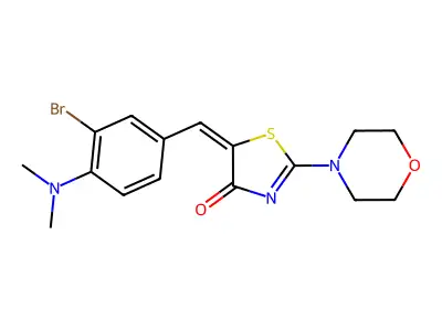 (5E)-5-[[3-bromo-4-(dimethylamino)phenyl]methylidene]-2-morpholin-4-yl-1,3-thiazol-4-one structure