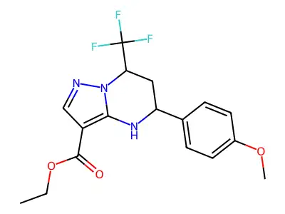 ethyl 5-(4-methoxyphenyl)-7-(trifluoromethyl)-4,5,6,7-tetrahydropyrazolo[1,5-a]pyrimidine-3-carboxylate structure