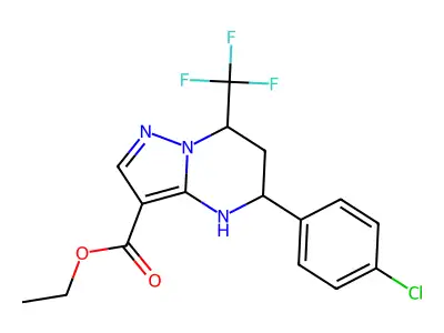 ethyl 5-(4-chlorophenyl)-7-(trifluoromethyl)-4,5,6,7-tetrahydropyrazolo[1,5-a]pyrimidine-3-carboxylate structure