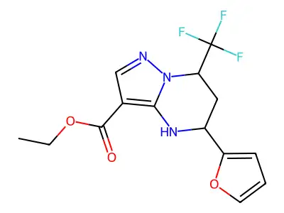 ethyl 5-(2-furyl)-7-(trifluoromethyl)-4,5,6,7-tetrahydropyrazolo[1,5-a]pyrimidine-3-carboxylate structure