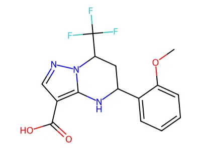 5-(2-methoxyphenyl)-7-(trifluoromethyl)-4,5,6,7-tetrahydropyrazolo[1,5-a]pyrimidine-3-carboxylic acid structure