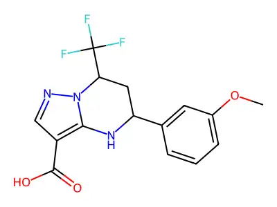 (5S,7S)-5-(3-methoxyphenyl)-7-(trifluoromethyl)-1,5,6,7-tetrahydropyrazolo[1,5-a]pyrimidine-3-carboxylic acid structure