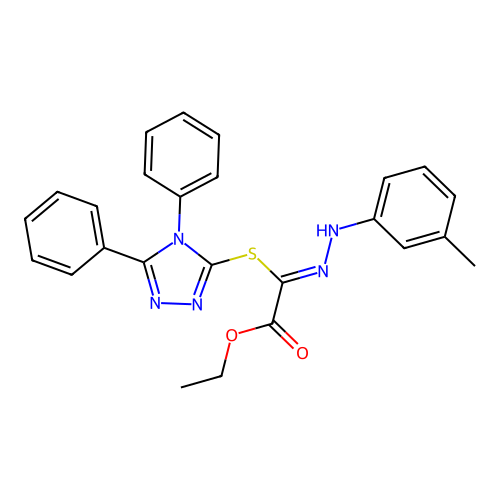 (Z)-ethyl 2-((4,5-diphenyl-4H-1,2,4-triazol-3-yl)thio)-2-(2-(m-tolyl)hydrazono)acetate structure