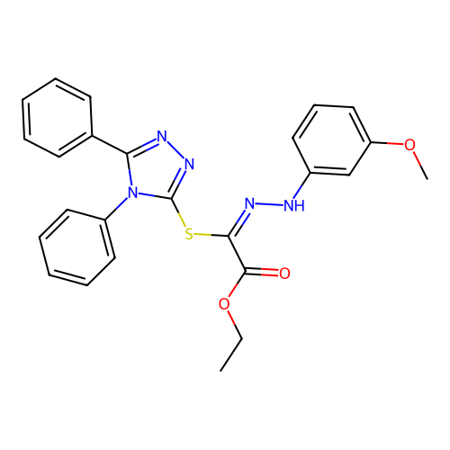 (E)-ethyl 2-((4,5-diphenyl-4H-1,2,4-triazol-3-yl)thio)-2-(2-(3-methoxyphenyl)hydrazono)acetate structure
