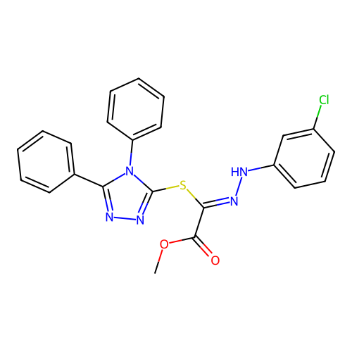 (Z)-methyl 2-(2-(3-chlorophenyl)hydrazono)-2-((4,5-diphenyl-4H-1,2,4-triazol-3-yl)thio)acetate structure