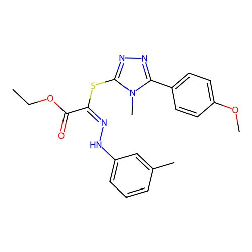 (E)-ethyl 2-((5-(4-methoxyphenyl)-4-methyl-4H-1,2,4-triazol-3-yl)thio)-2-(2-(m-tolyl)hydrazono)acetate structure