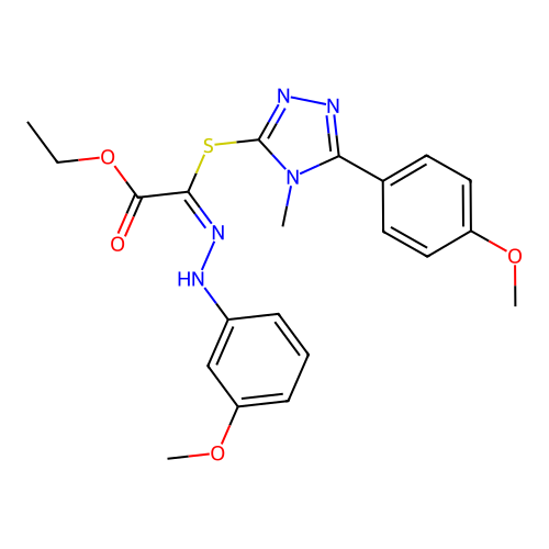 (E)-ethyl 2-((5-(4-methoxyphenyl)-4-methyl-4H-1,2,4-triazol-3-yl)thio)-2-(2-(3-methoxyphenyl)hydrazono)acetate structure
