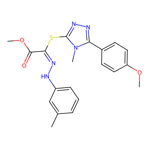 (E)-methyl 2-((5-(4-methoxyphenyl)-4-methyl-4H-1,2,4-triazol-3-yl)thio)-2-(2-(m-tolyl)hydrazono)acetate structure
