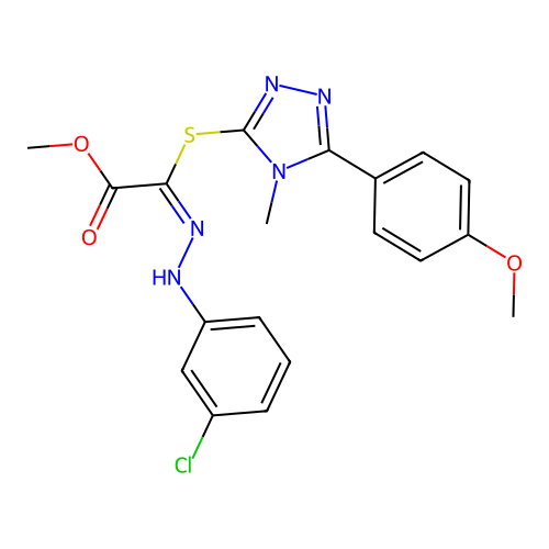 (E)-methyl 2-(2-(3-chlorophenyl)hydrazono)-2-((5-(4-methoxyphenyl)-4-methyl-4H-1,2,4-triazol-3-yl)thio)acetate structure