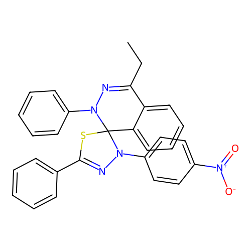 4-ethyl-3'-(4-nitrophenyl)-2,5'-diphenyl-2H,3'H-spiro[phthalazine-1,2'-[1,3,4]thiadiazole] structure