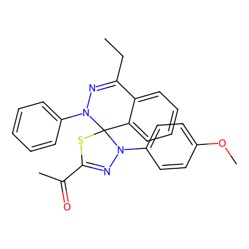 1-(4-ethyl-3'-(4-methoxyphenyl)-2-phenyl-2H,3'H-spiro[phthalazine-1,2'-[1,3,4]thiadiazol]-5'-yl)ethanone structure