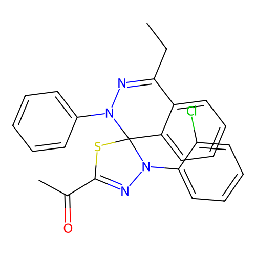 1-(3'-(2-chlorophenyl)-4-ethyl-2-phenyl-2H,3'H-spiro[phthalazine-1,2'-[1,3,4]thiadiazol]-5'-yl)ethanone structure