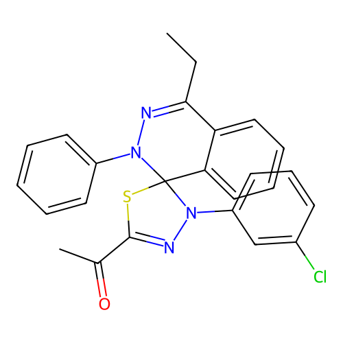 1-(3'-(3-chlorophenyl)-4-ethyl-2-phenyl-2H,3'H-spiro[phthalazine-1,2'-[1,3,4]thiadiazol]-5'-yl)ethanone structure