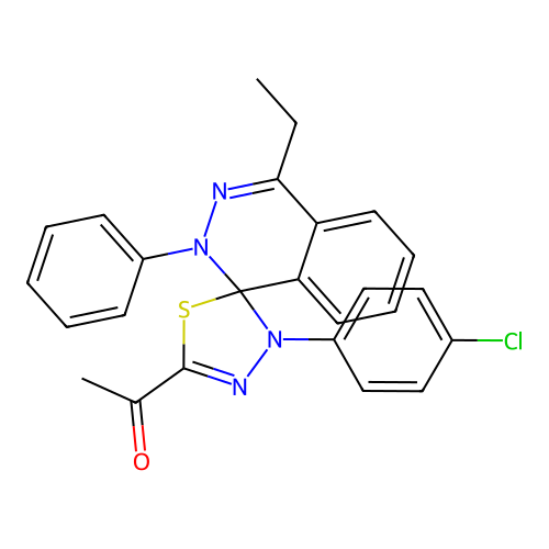 1-(3'-(4-chlorophenyl)-4-ethyl-2-phenyl-2H,3'H-spiro[phthalazine-1,2'-[1,3,4]thiadiazol]-5'-yl)ethanone structure