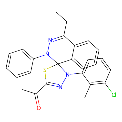 1-(3'-(3-chloro-2-methylphenyl)-4-ethyl-2-phenyl-2H,3'H-spiro[phthalazine-1,2'-[1,3,4]thiadiazol]-5'-yl)ethanone structure