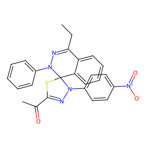 1-(4-ethyl-3'-(4-nitrophenyl)-2-phenyl-2H,3'H-spiro[phthalazine-1,2'-[1,3,4]thiadiazol]-5'-yl)ethanone structure