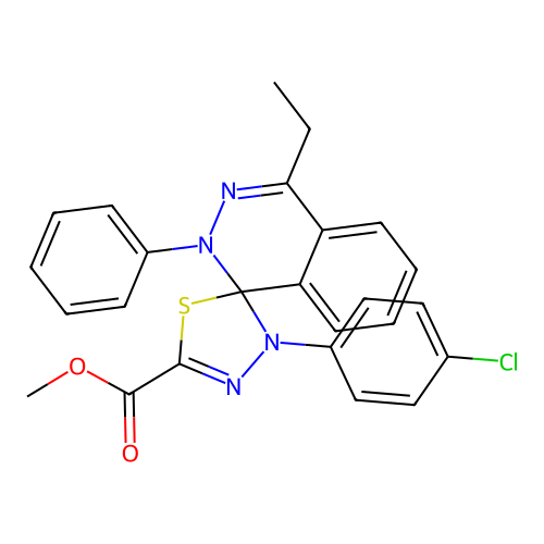 methyl 3'-(4-chlorophenyl)-4-ethyl-2-phenyl-2H,3'H-spiro[phthalazine-1,2'-[1,3,4]thiadiazole]-5'-carboxylate structure