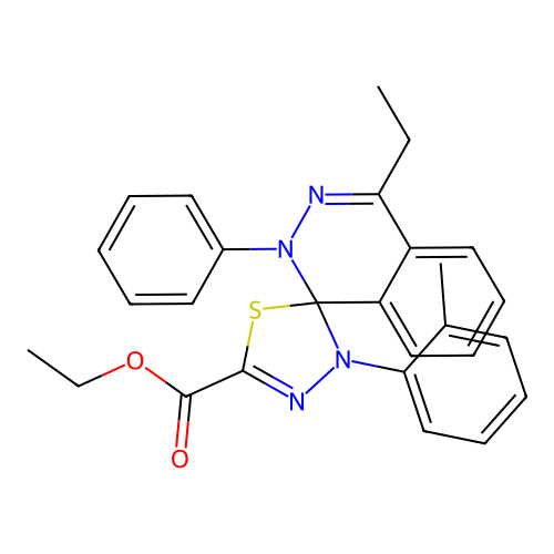 ethyl 4'-ethyl-4-(2-methylphenyl)-2'-phenylspiro[1,3,4-thiadiazole-5,1'-phthalazine]-2-carboxylate structure
