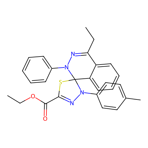 ethyl 4'-ethyl-4-(4-methylphenyl)-2'-phenylspiro[1,3,4-thiadiazole-5,1'-phthalazine]-2-carboxylate structure
