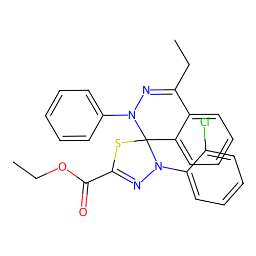 ethyl 3'-(2-chlorophenyl)-4-ethyl-2-phenyl-2H,3'H-spiro[phthalazine-1,2'-[1,3,4]thiadiazole]-5'-carboxylate structure