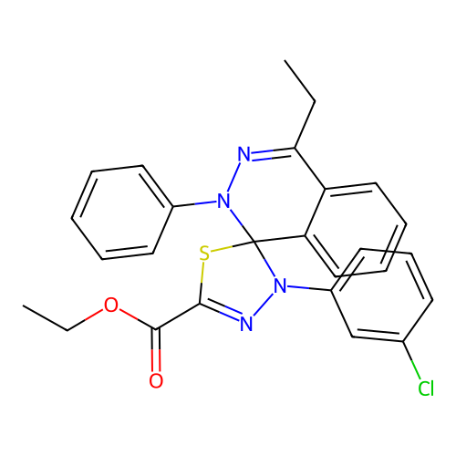 ethyl 3'-(3-chlorophenyl)-4-ethyl-2-phenyl-2H,3'H-spiro[phthalazine-1,2'-[1,3,4]thiadiazole]-5'-carboxylate structure