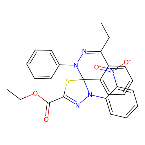 ethyl 4-ethyl-3'-(2-nitrophenyl)-2-phenyl-2H,3'H-spiro[phthalazine-1,2'-[1,3,4]thiadiazole]-5'-carboxylate structure
