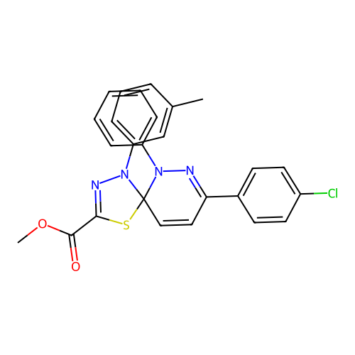methyl 8-(4-chlorophenyl)-1-(3-methylphenyl)-6-phenyl-4-thia-1,2,6,7-tetraazaspiro[4.5]deca-2,7,9-triene-3-carboxylate structure