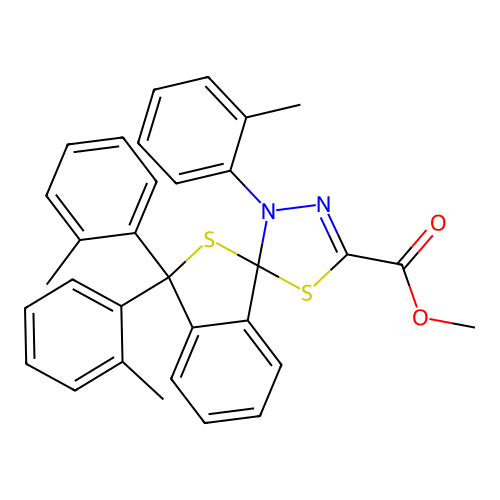 methyl 3',3',4-tris(2-methylphenyl)spiro[1,3,4-thiadiazole-5,1'-2-benzothiophene]-2-carboxylate structure