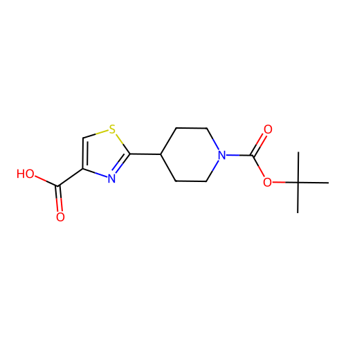 2-(1-((Tert-butoxy)carbonyl)piperidin-4-yl)-1,3-thiazole-4-carboxylic acid structure