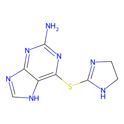 6-(4,5-dihydro-1H-imidazol-2-ylsulfanyl)-7H-purin-2-amine structure