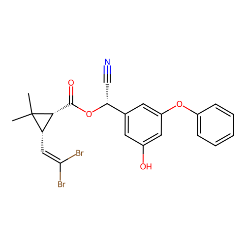 Cyclopropanecarboxylic acid, 3-(2,2-dibromoethenyl)-2,2-dimethyl-, cyano(3-hydroxy-5-phenoxyphenyl)methyl ester, (1R-(1alpha(S*),3alpha))- structure