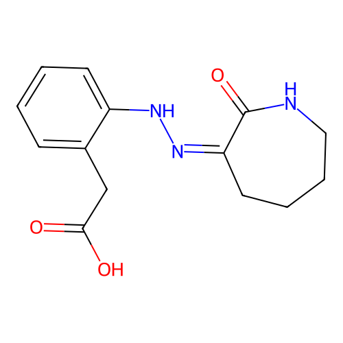 Acetic acid, 2-(o-((2-oxo-hexahydro-1H-azepin-3-ylidene)hydrazinyl)phenyl)- structure