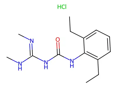 Urea, (bis(methylamino)methylene)(2,6-diethylphenyl)-, monohydrochloride structure