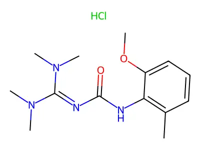 Urea, (bis(dimethylamino)methylene)(2-methoxy-6-methylphenyl)-, monohydrochloride structure