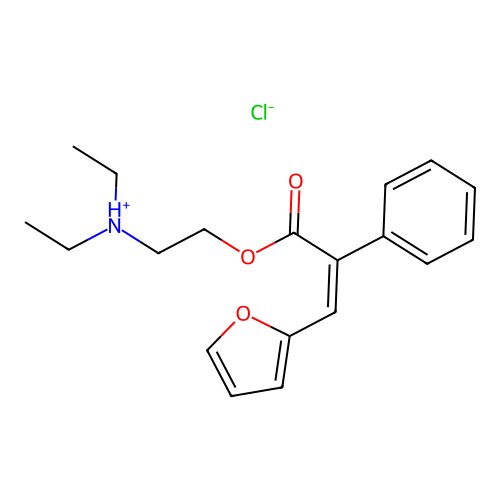 Acrylic acid, 3-(2-furyl)-2-phenyl-, 2-(diethylamino)ethyl ester, hydrochloride structure