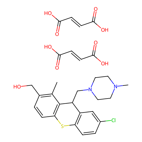 7-Chloro-alpha-methyl-9-((4-methyl-1-piperazinyl)methyl)-9H-thioxanthene-2-methanol bismaleate structure