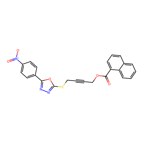 4-[[5-(4-nitrophenyl)-1,3,4-oxadiazol-2-yl]sulfanyl]but-2-ynyl Naphthalene-1-carboxylate structure