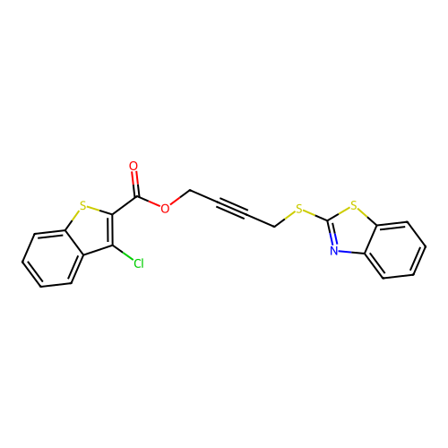 4-(1,3-benzothiazol-2-ylsulfanyl)but-2-yn-1-yl 3-chloro-1-benzothiophene-2-carboxylate structure