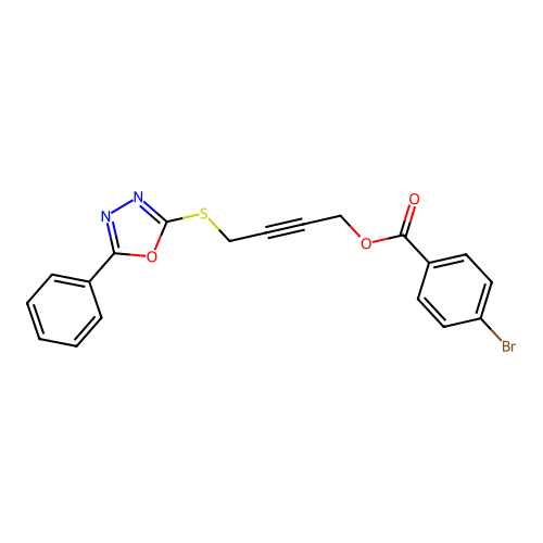4-[(5-Phenyl-1,3,4-oxadiazol-2-yl)sulfanyl]but-2-yn-1-yl 4-bromobenzoate structure