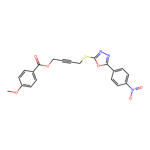 4-[[5-(4-nitrophenyl)-1,3,4-oxadiazol-2-yl]sulfanyl]but-2-ynyl 4-methoxybenzoate structure