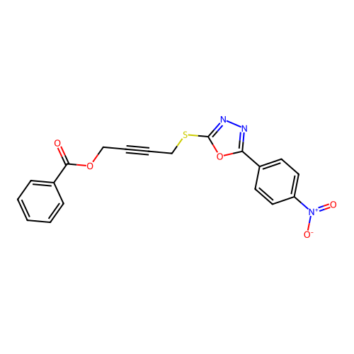 4-{[5-(4-Nitrophenyl)-1,3,4-oxadiazol-2-yl]sulfanyl}but-2-yn-1-yl benzoate structure