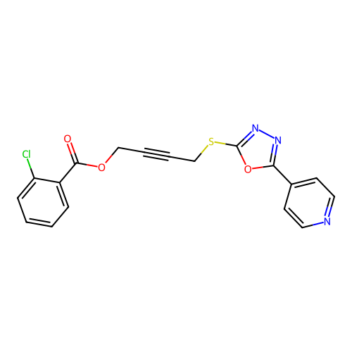 4-((5-(pyridin-4-yl)-1,3,4-oxadiazol-2-yl)thio)but-2-yn-1-yl 2-chlorobenzoate structure