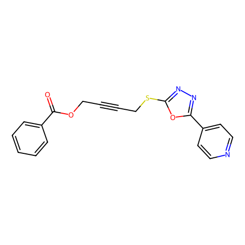 4-{[5-(Pyridin-4-yl)-1,3,4-oxadiazol-2-yl]sulfanyl}but-2-yn-1-yl benzoate structure