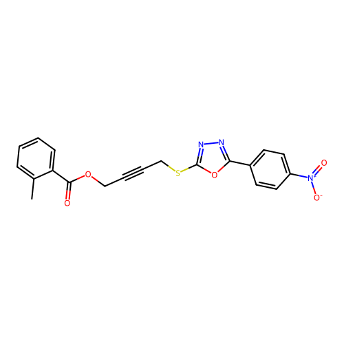 4-{[5-(4-nitrophenyl)-1,3,4-oxadiazol-2-yl]sulfanyl}but-2-yn-1-yl 2-methylbenzoate structure