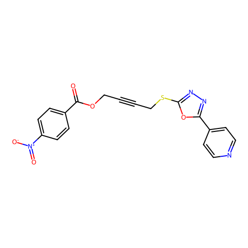4-[(5-Pyridin-4-yl-1,3,4-oxadiazol-2-yl)sulfanyl]but-2-ynyl 4-nitrobenzoate structure